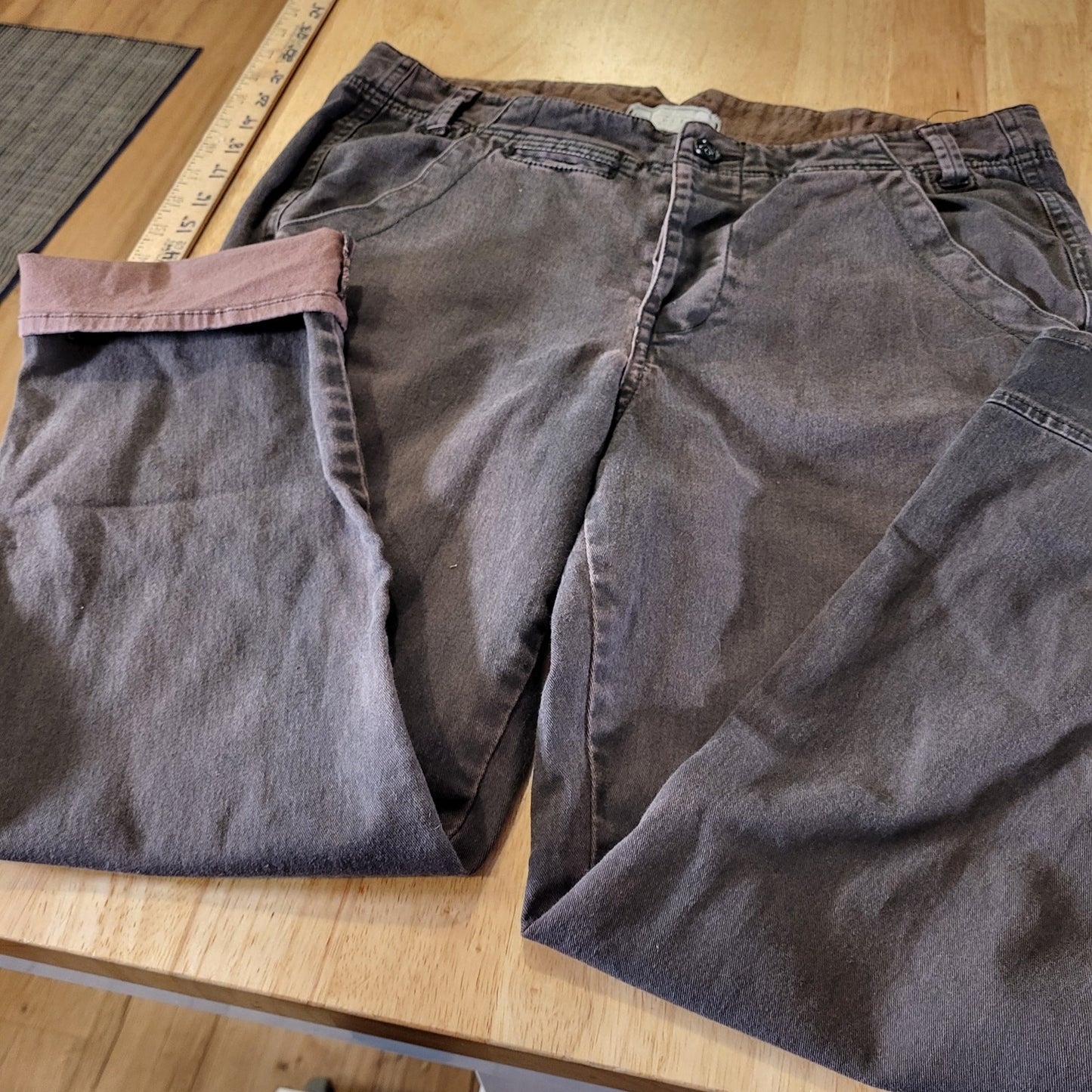 Free People Brown Tapered Slacks Pants Size 6 contrast cuff back waist detail