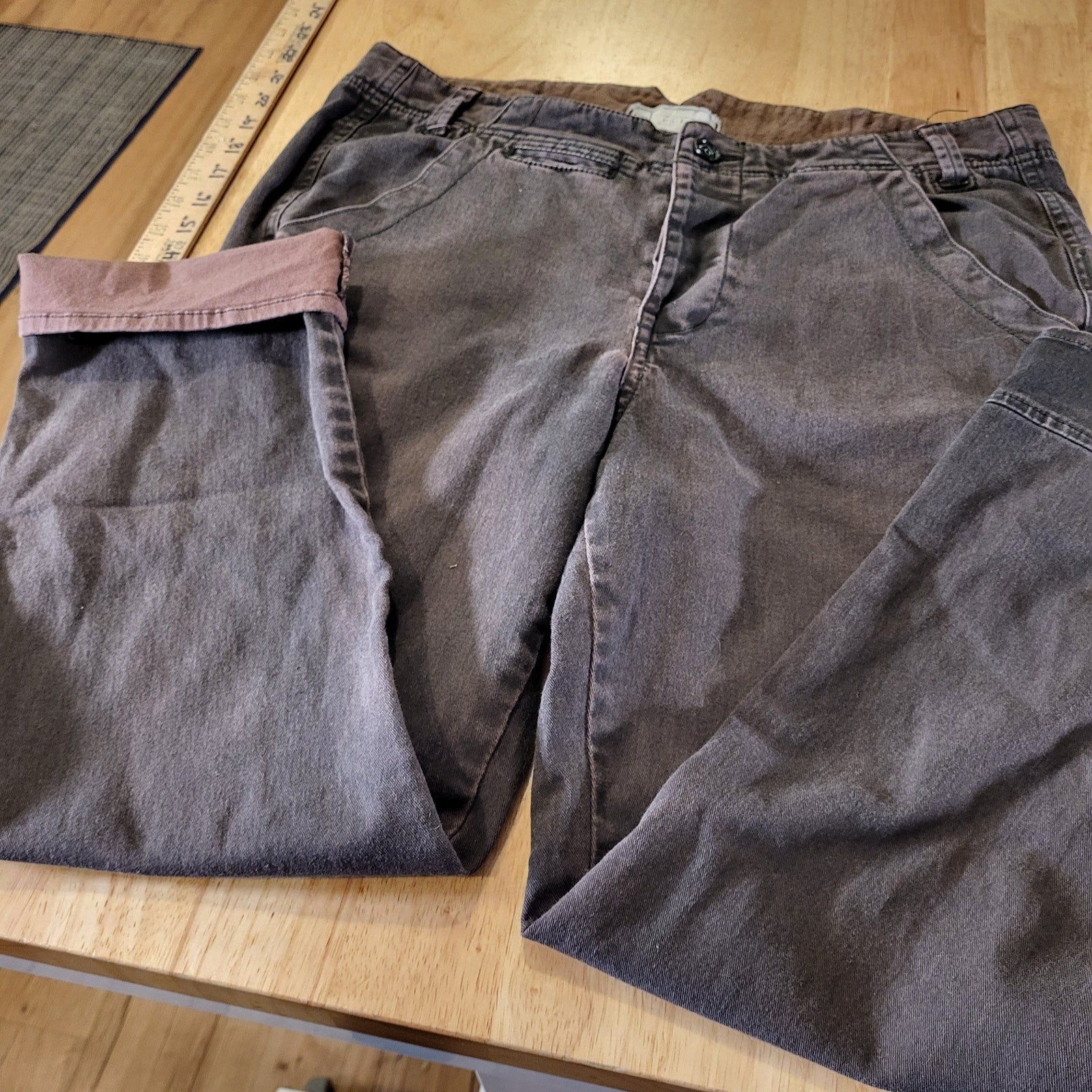 Free People Brown Tapered Slacks Pants Size 6 contrast cuff back waist detail