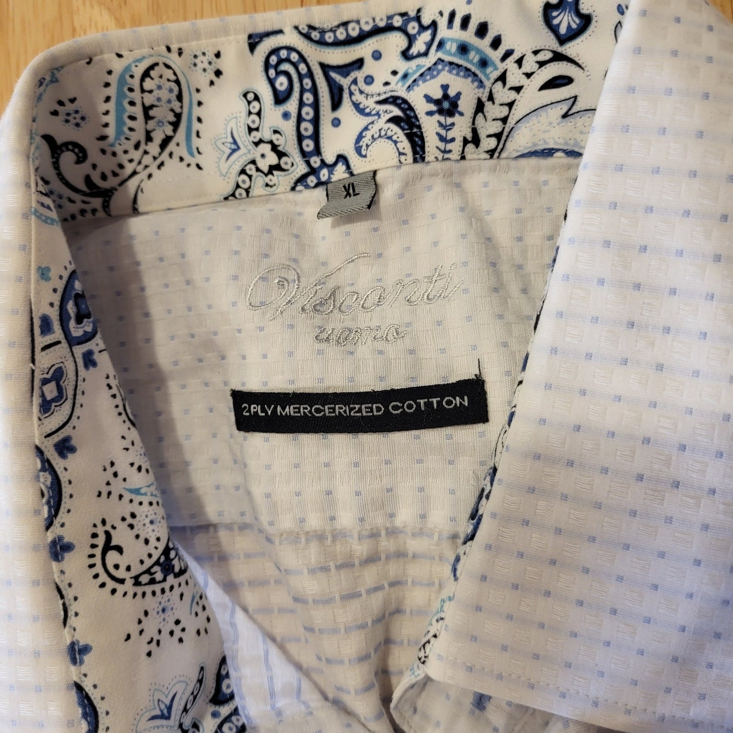 Visconti Men's White & Blue Cotton Button Down Collared Dress Shirt XL Blue