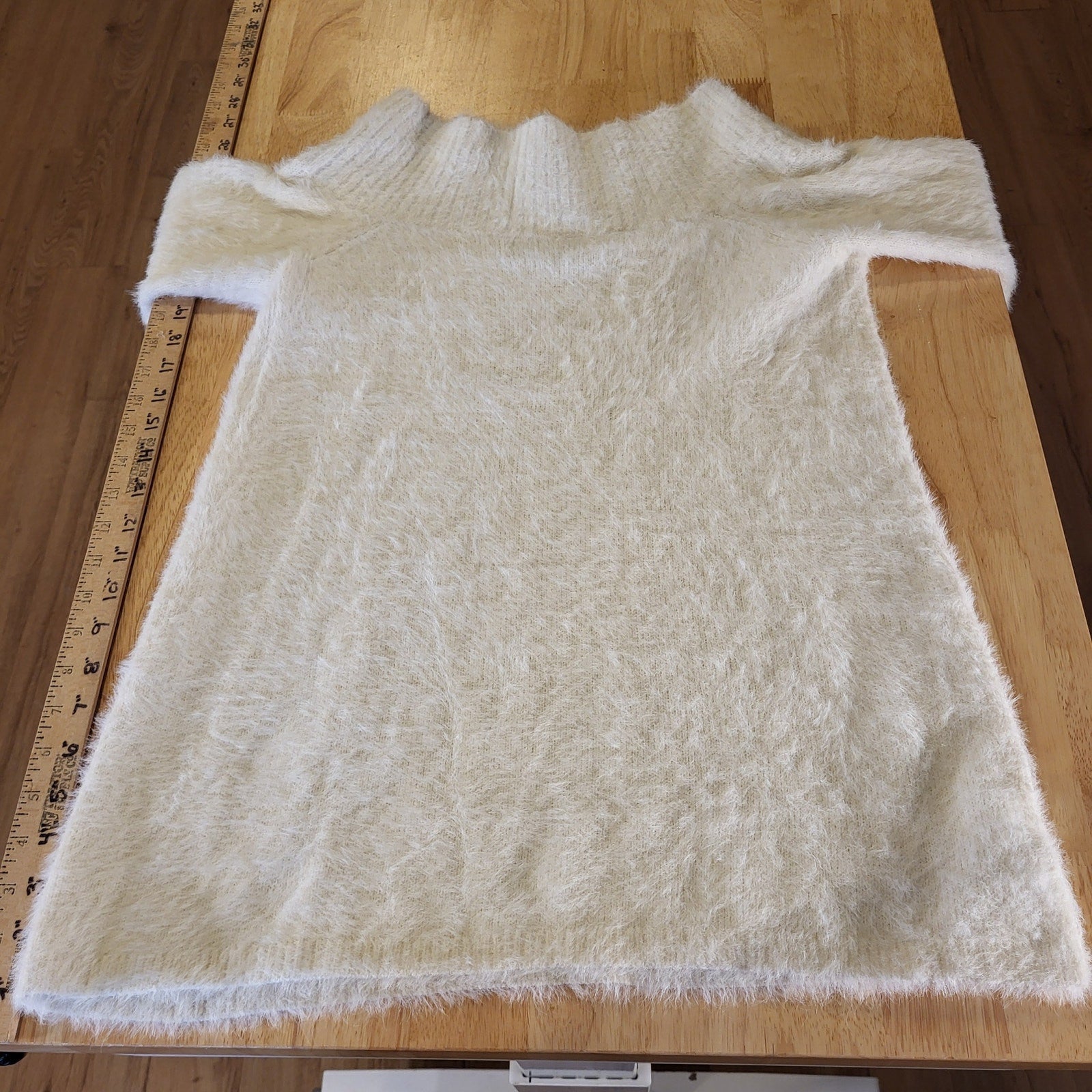 Loft White Fuzzy Off The Shoulder Sweater Long Sleeve Small 17" Pit to pit