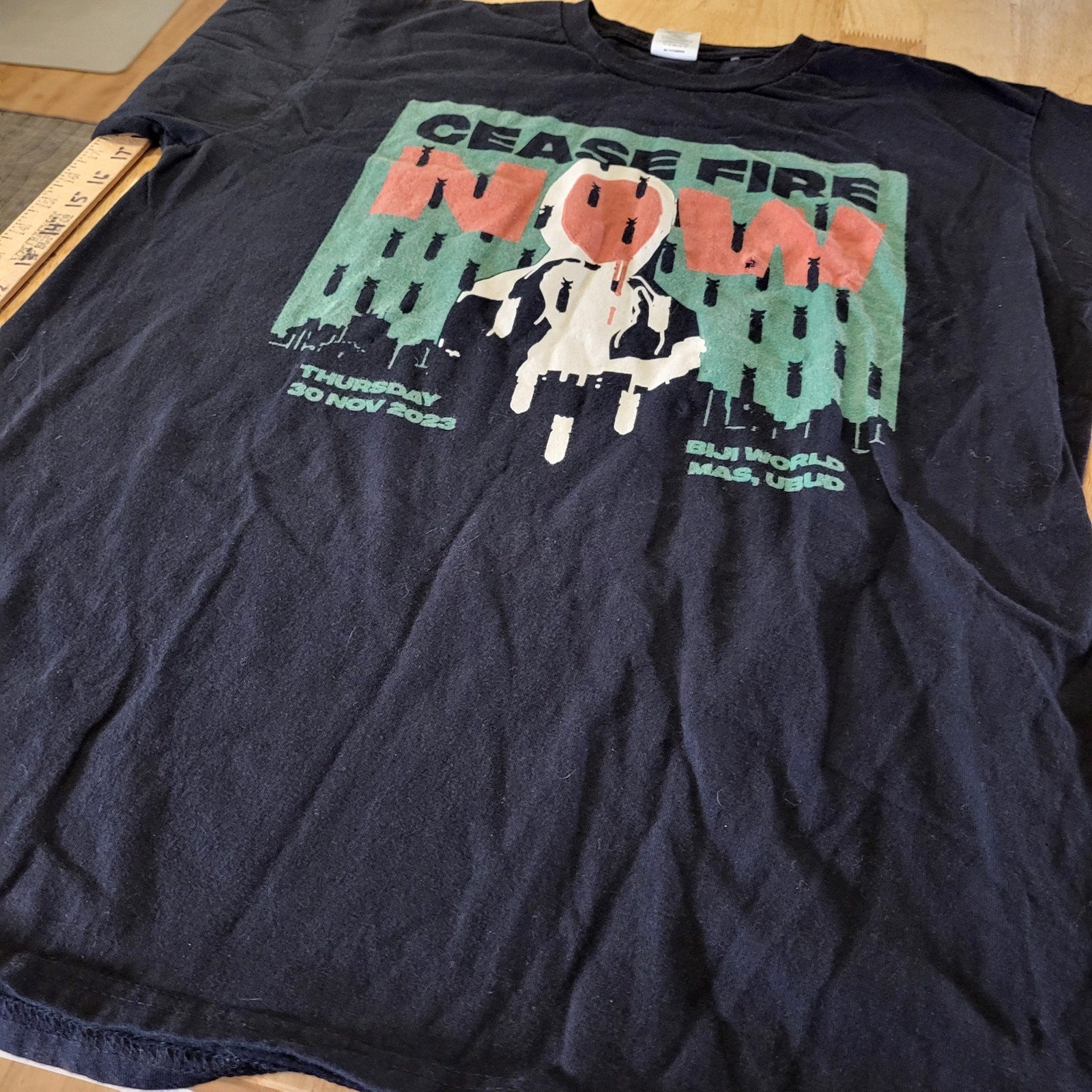 Cease Fire Now Black Screen Print T-shirt 20" Pit to Pit 26" Long 100% Cotton 