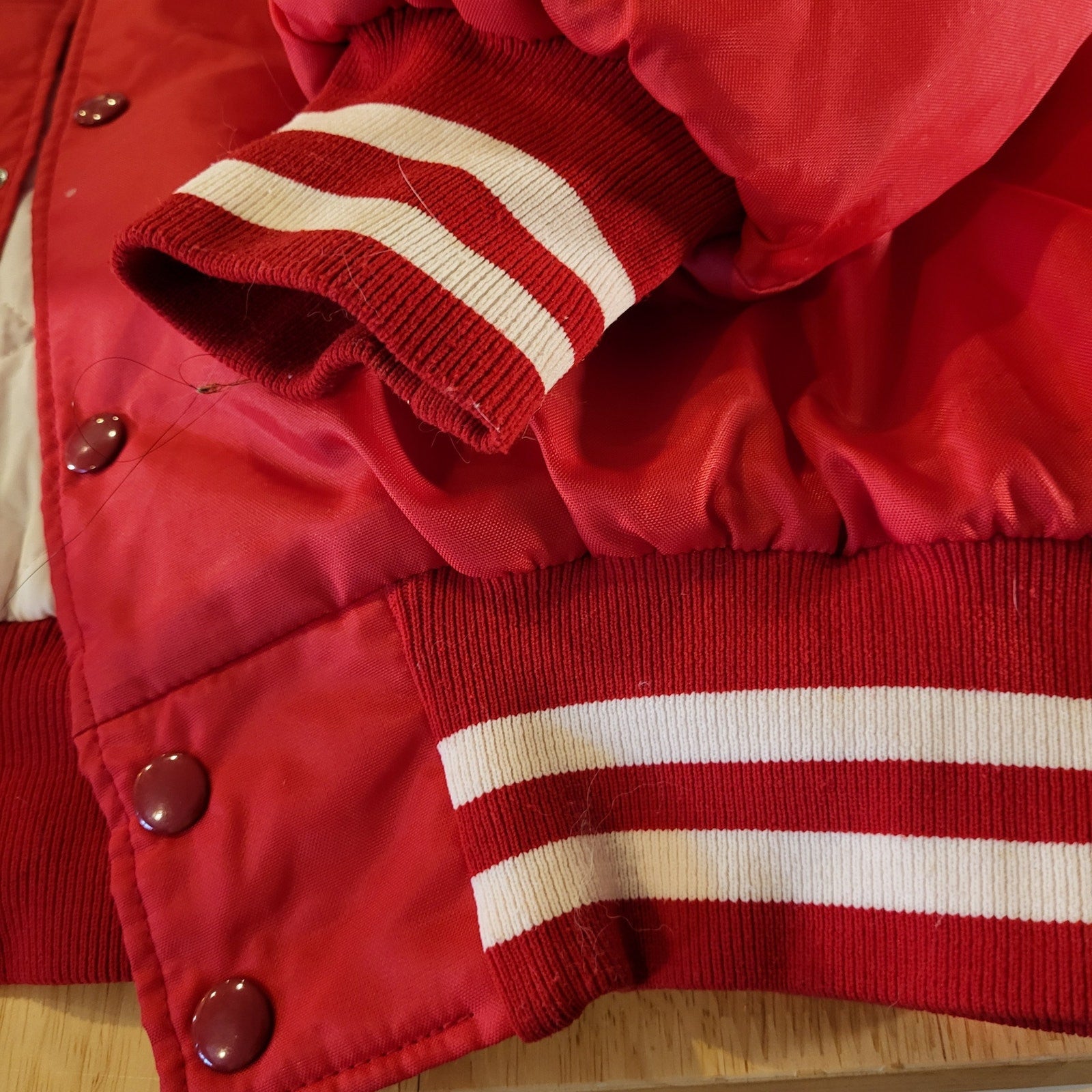 Vintage red Central City Wildcats softball coach jacket white detail 28" p2p