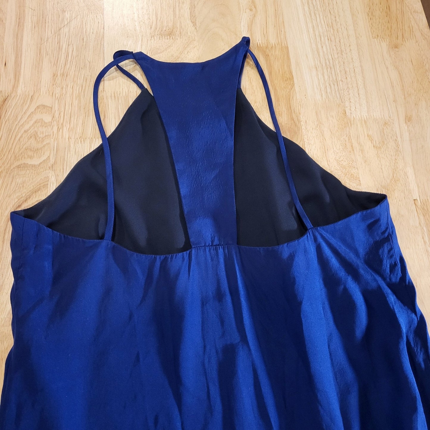 Alice & Trixie Blue Spaghetti Straped Maxi Dress Side Slit Racer Back 16" P2P