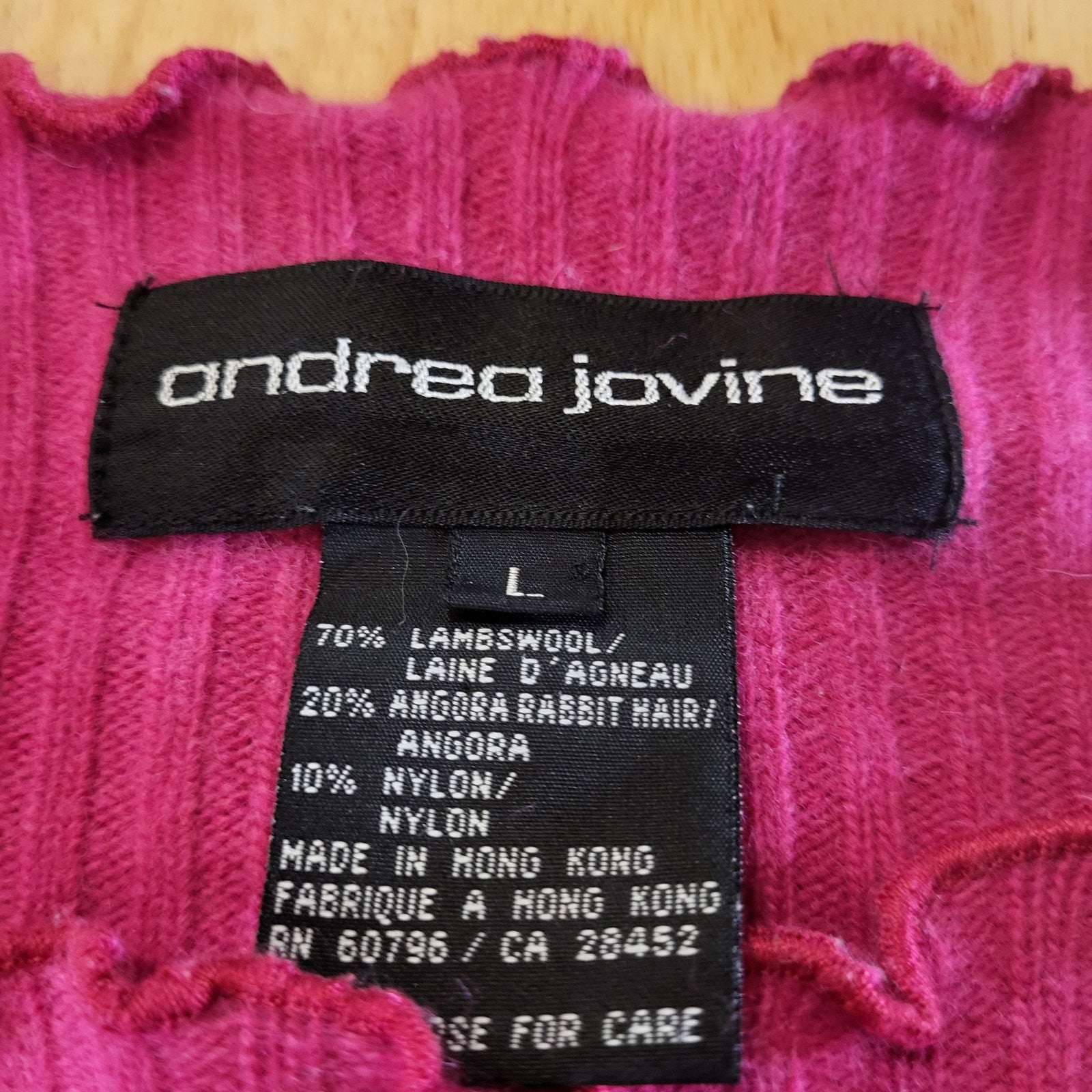 Andrea Jovine Wool Angora Blend Pink Cropped Long Sleeve Ribbed Sweater 18" p2p 