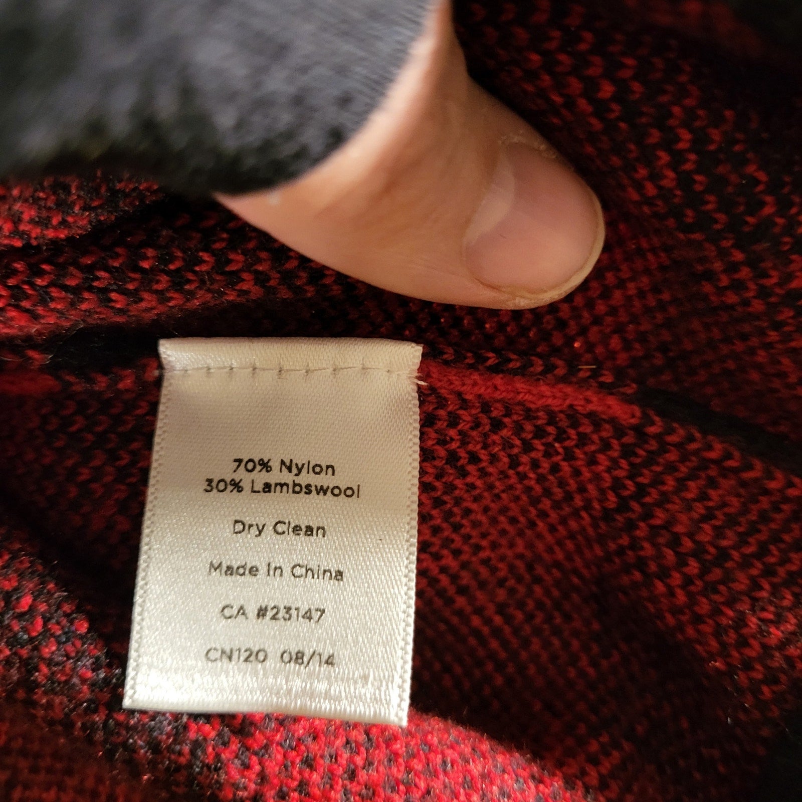 Talbots Red Buffalo Check Sweater Dress Gold Zip Wool Rayon Blend Knit Large
