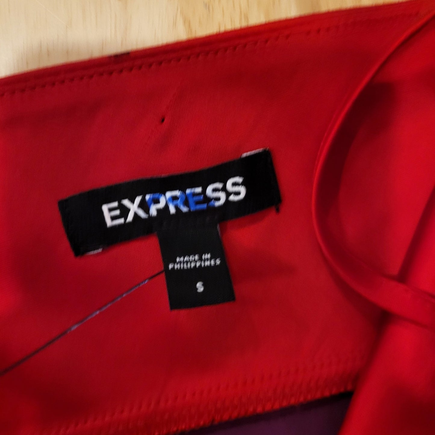 Express Color Block Satin Spaghetti Strap Red Pink & Black Midi Side Slit small