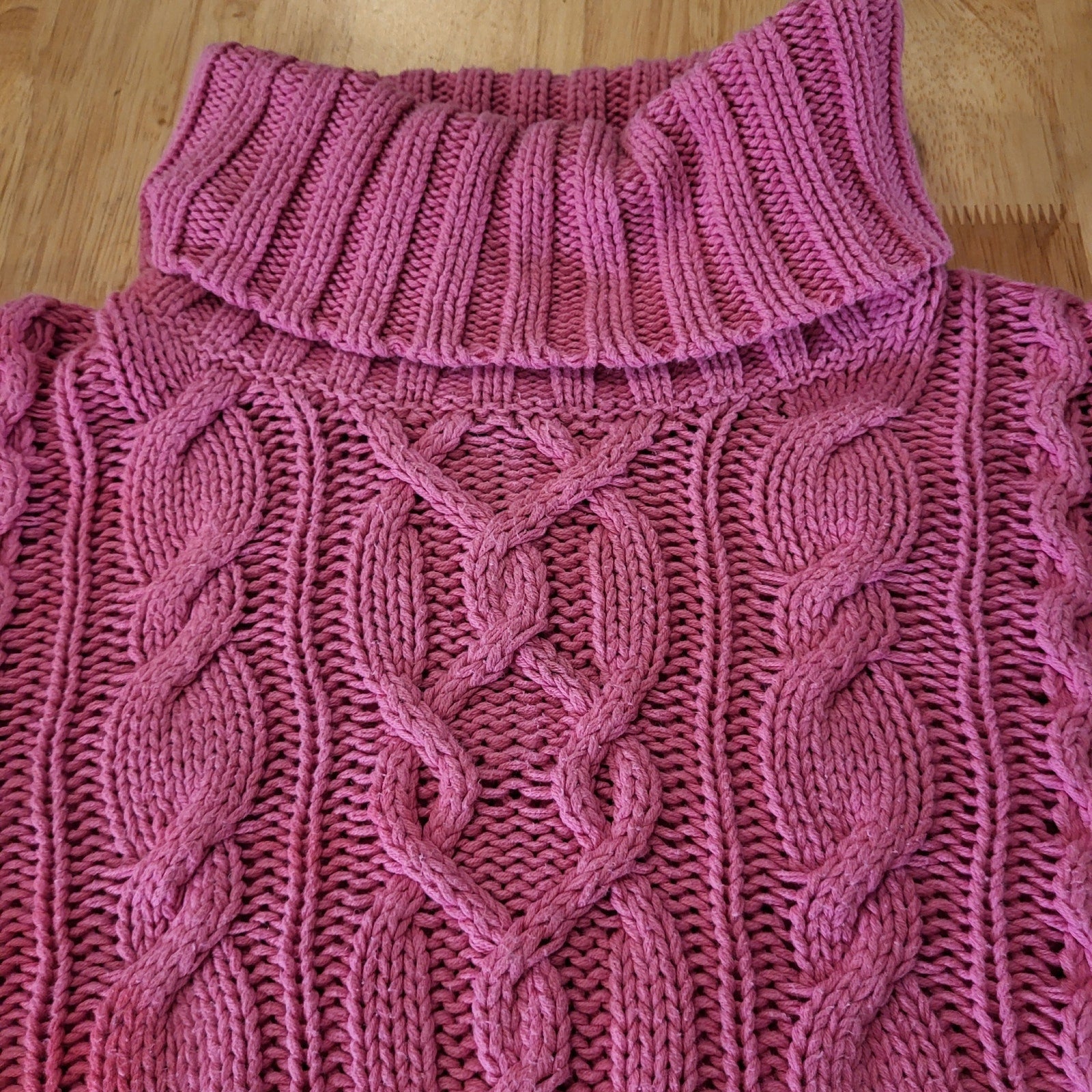 Lauren by Ralph Lauren pink turtleneck cable knit sweater cotton Large