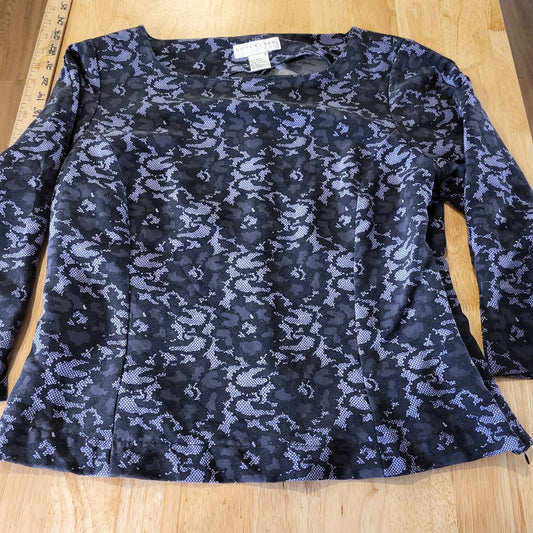 Doncaster purple and black lace print silks 3/4 length sleeve invisible zipper 