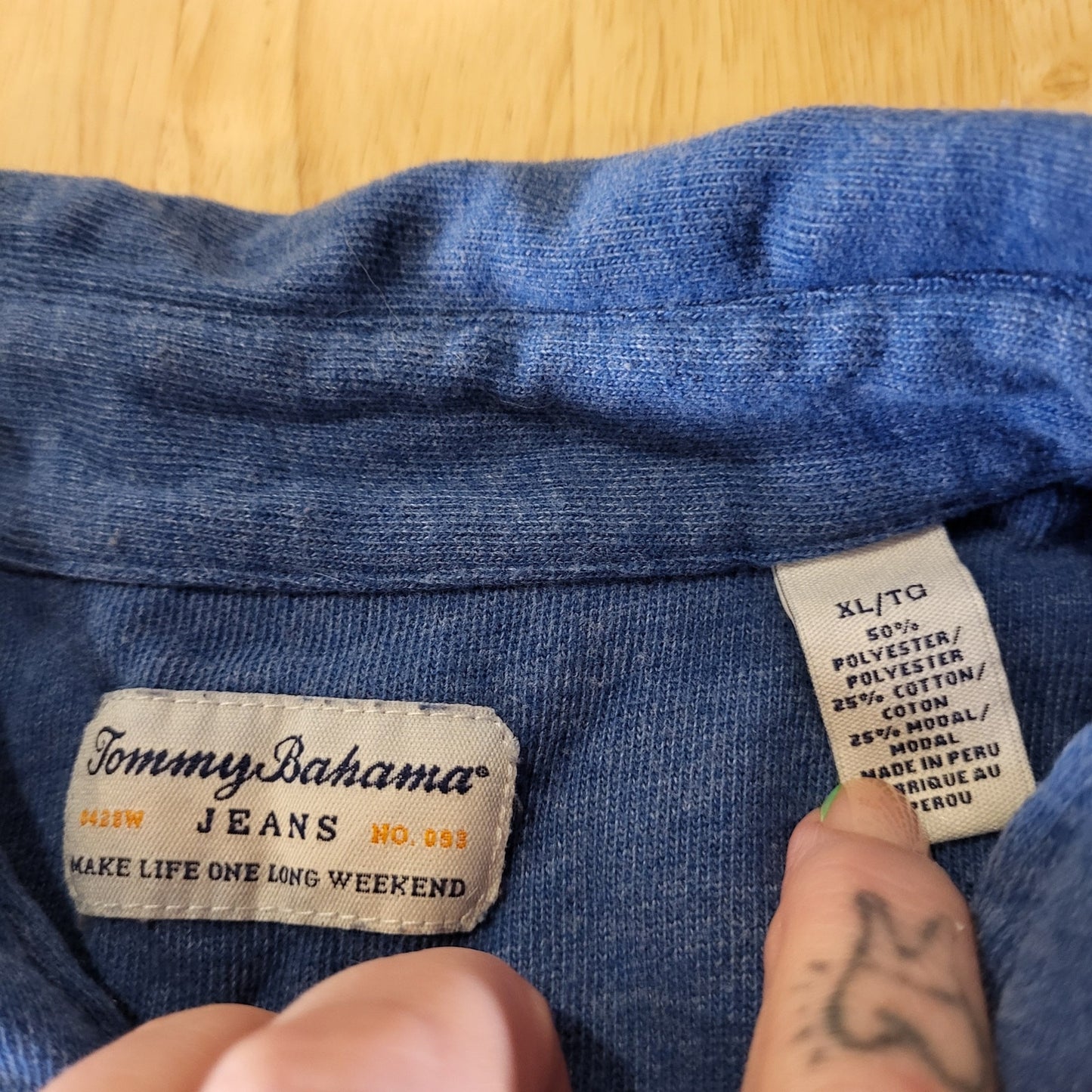 Tommy Bahama Jeans Blue Jersey Cotton Blend Collared Button Down Soft Comfort XL