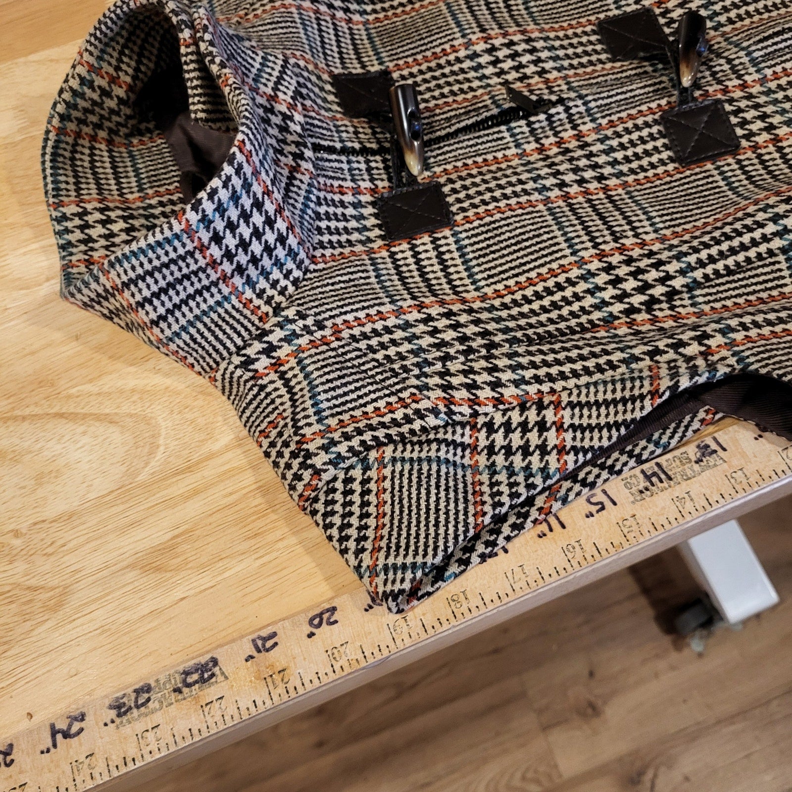 Vintage Benetton houndstooth vest brown trim cap sleeve wool blend small