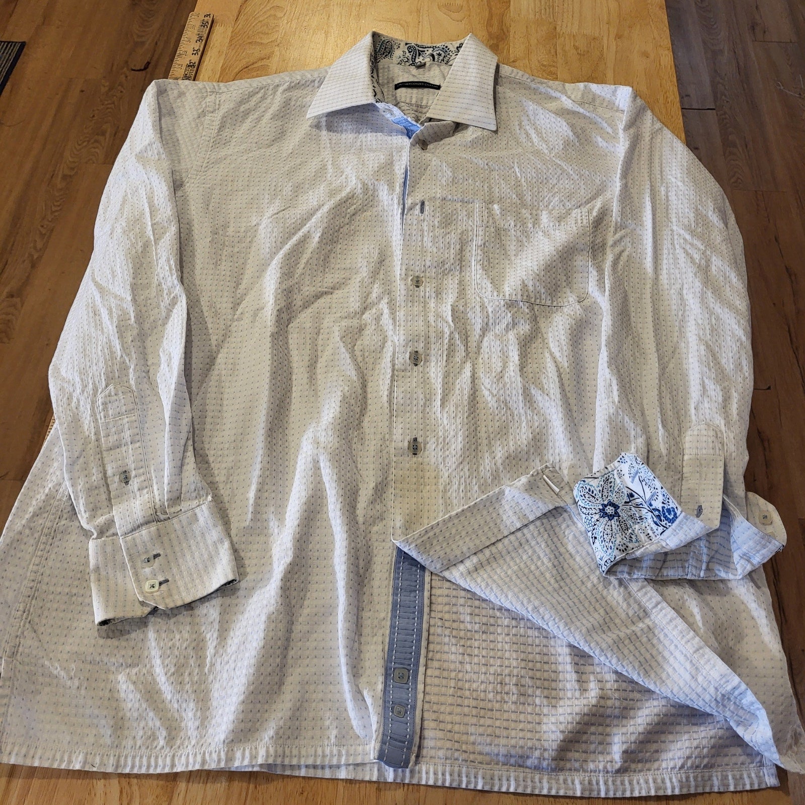 Visconti Men's White & Blue Cotton Button Down Collared Dress Shirt XL Blue
