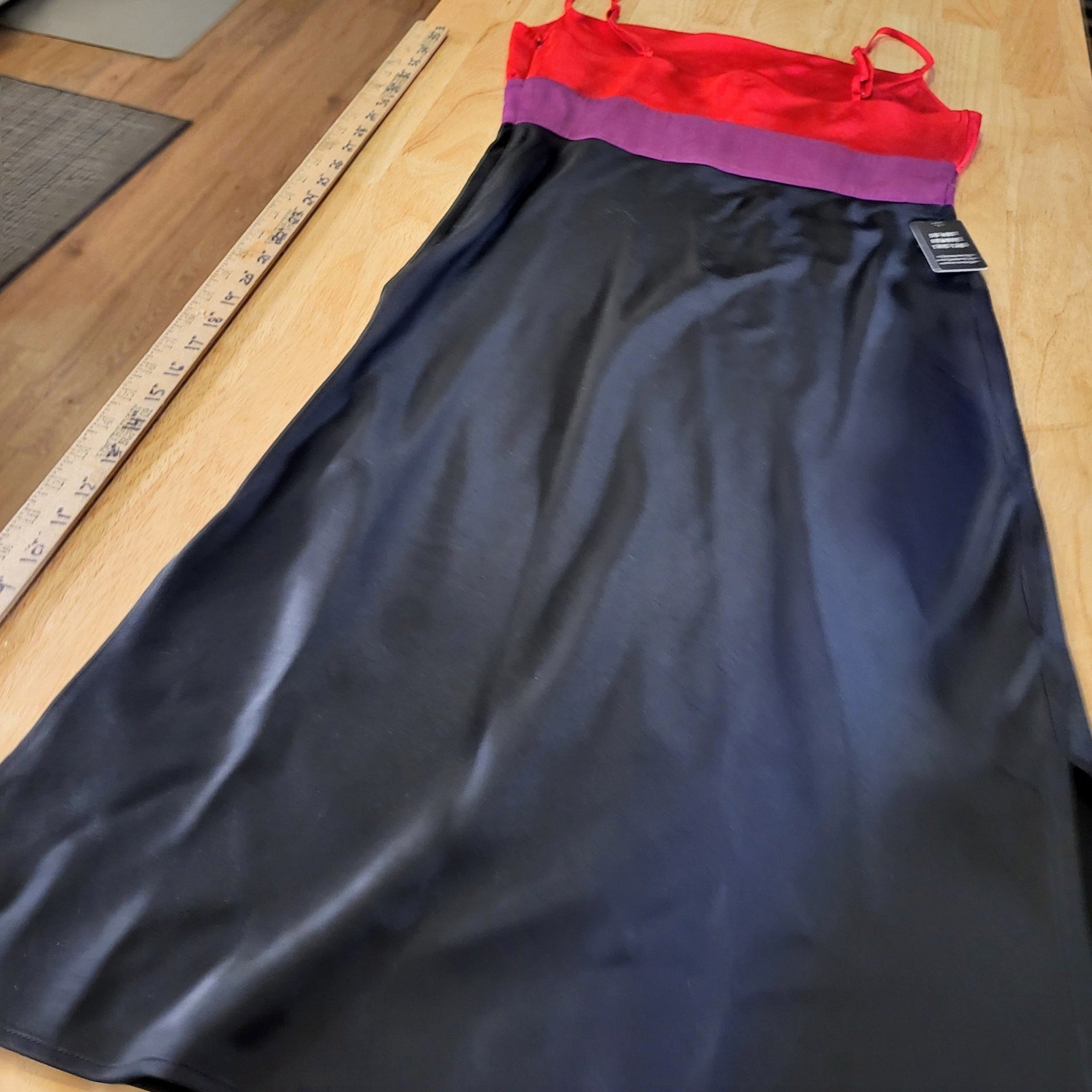 Express Color Block Satin Spaghetti Strap Red Pink & Black Midi Side Slit small