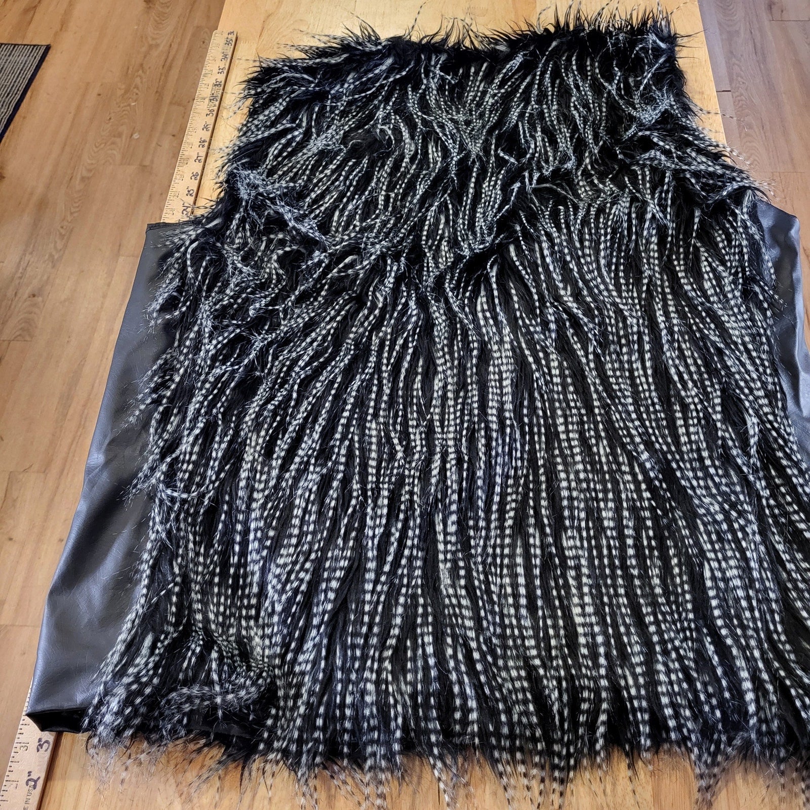 Miss London Black & White Faux Fur Mid-length Vest 3X Faux Leather Side Panels