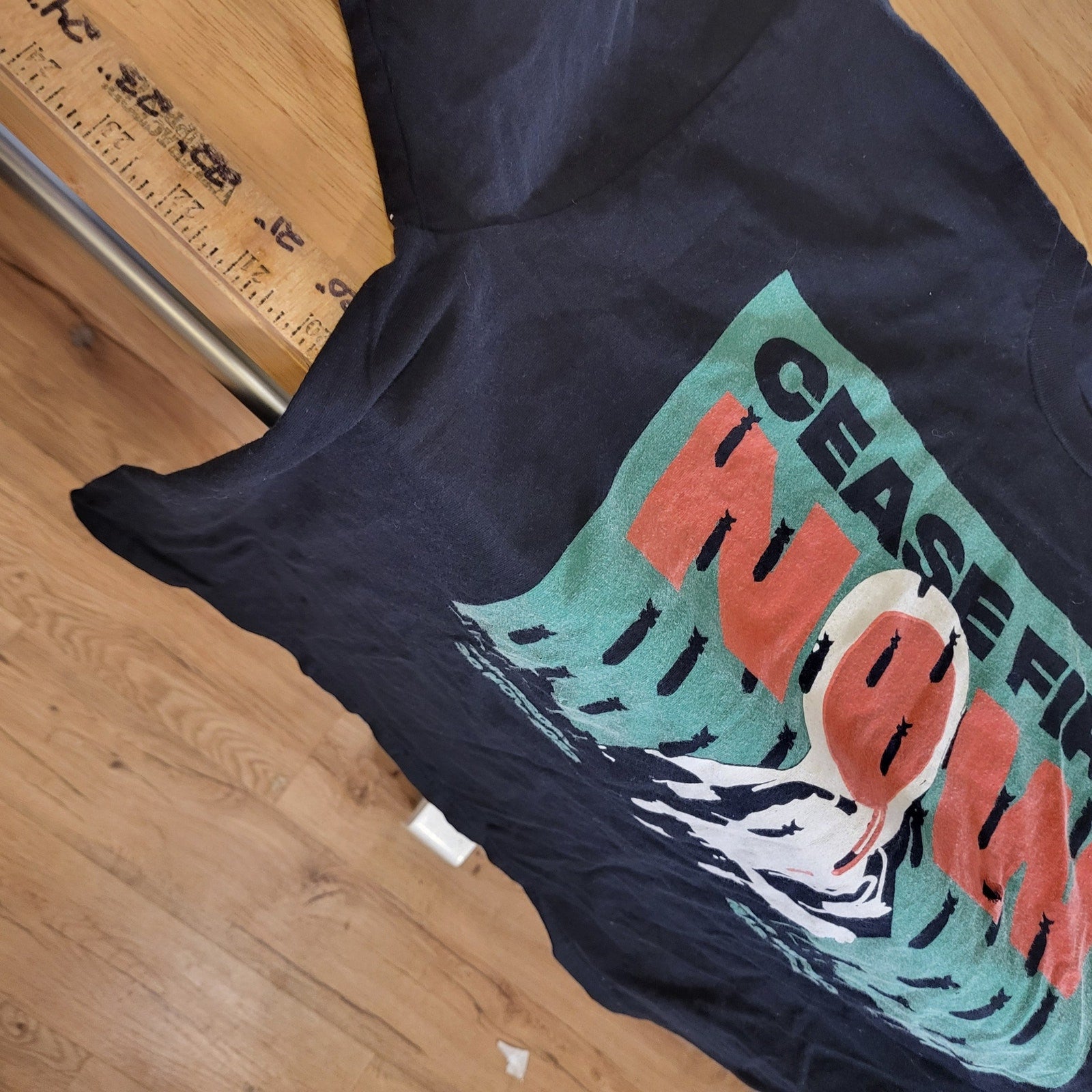 Cease Fire Now Black Screen Print T-shirt 20" Pit to Pit 26" Long 100% Cotton 
