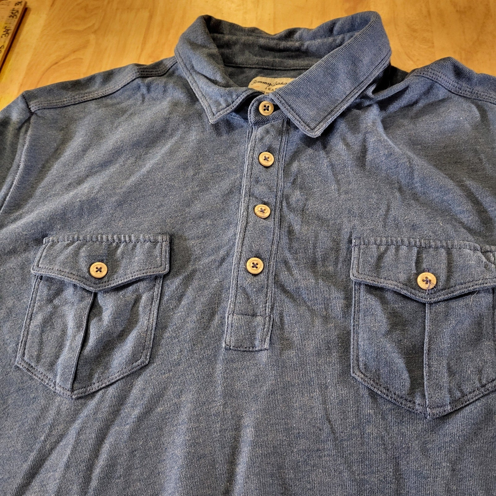 Tommy Bahama Jeans Blue Jersey Cotton Blend Collared Button Down Soft Comfort XL
