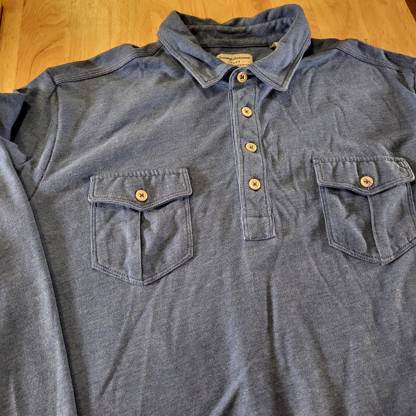 Tommy Bahama Jeans Blue Jersey Cotton Blend Collared Button Down Soft Comfort XL