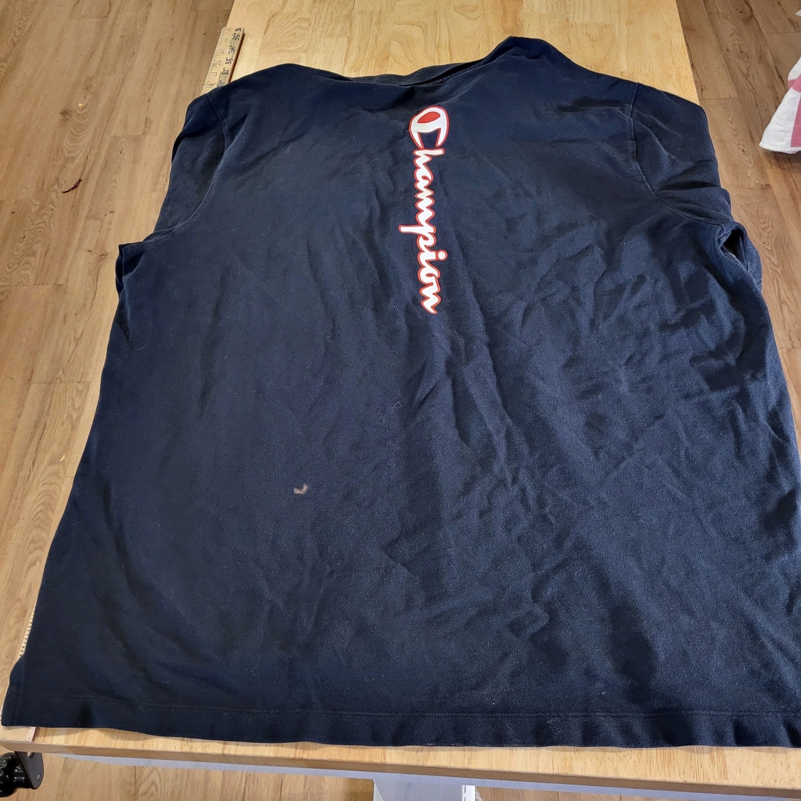 Champion NAVY blue Polo Large Chenille Logo Front & Back 2Xl 25" pit 2 pit 29" L